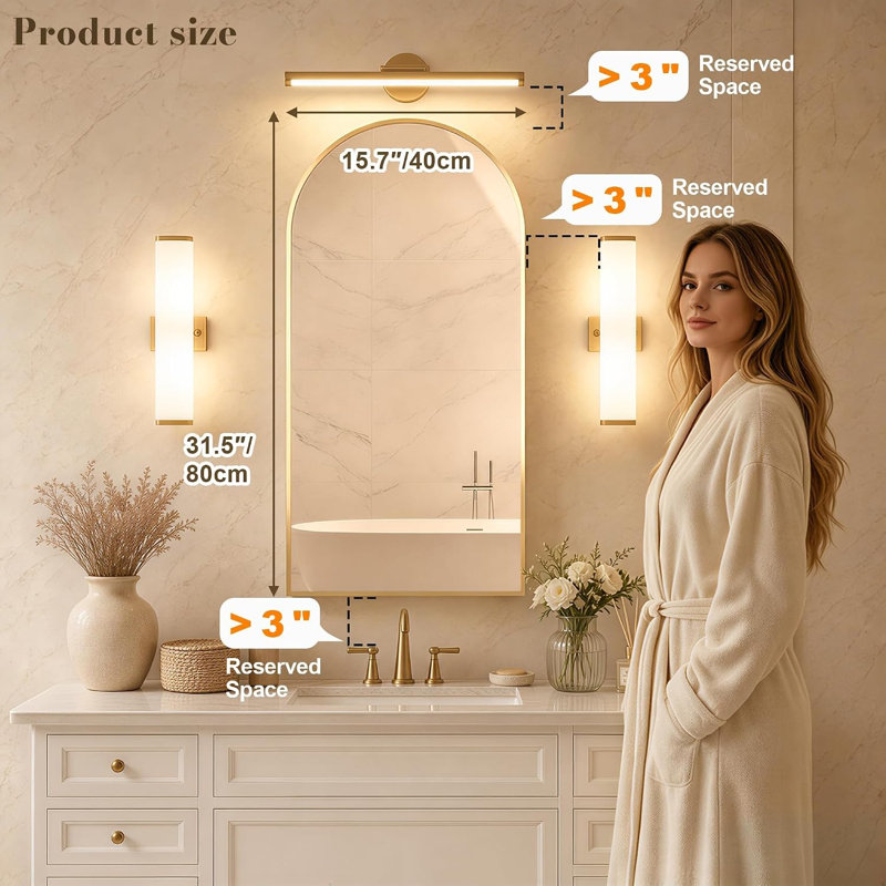 Armoire à pharmacie dorée, miroir mural, 16 po x 32 po