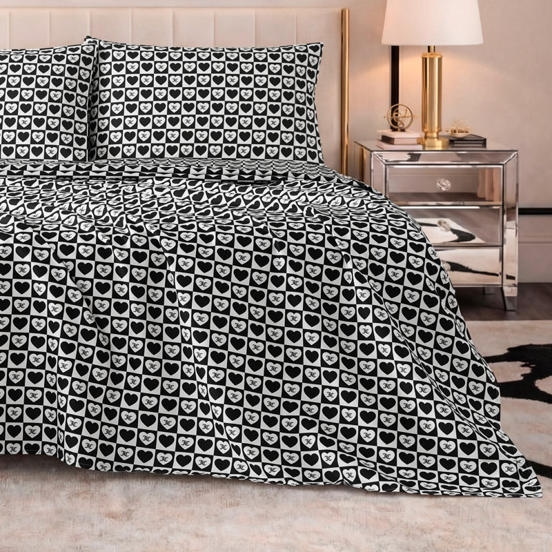 Juicy Couture Printed Microfiber Sheet Set, Logo Checkerboard Heart, Twin