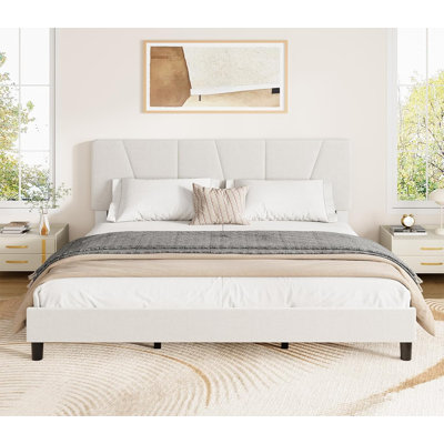Lit plateforme capitonné California King avec tête de lit, chambre moderne