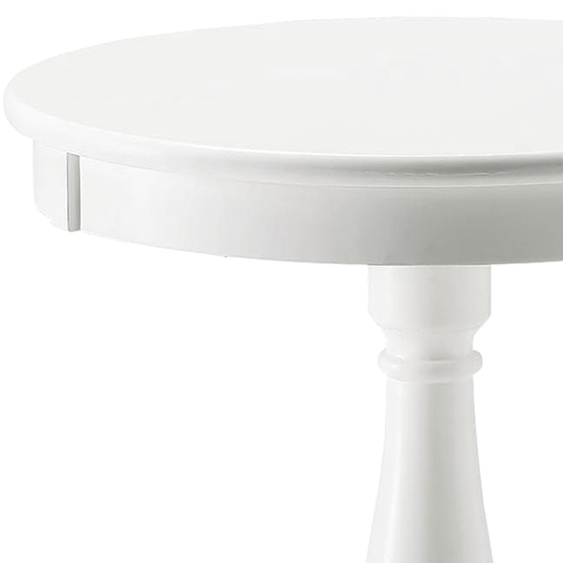 White Wooden Side Table With Round Top - Enhances Interior Ambiance, 18.5In Diameter X 25.5In High, Pedestal Base Build And Support