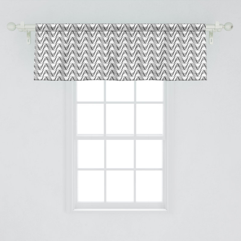 Geometric Charcoal Grey and White Satin Polyester Rod Pocket Valance