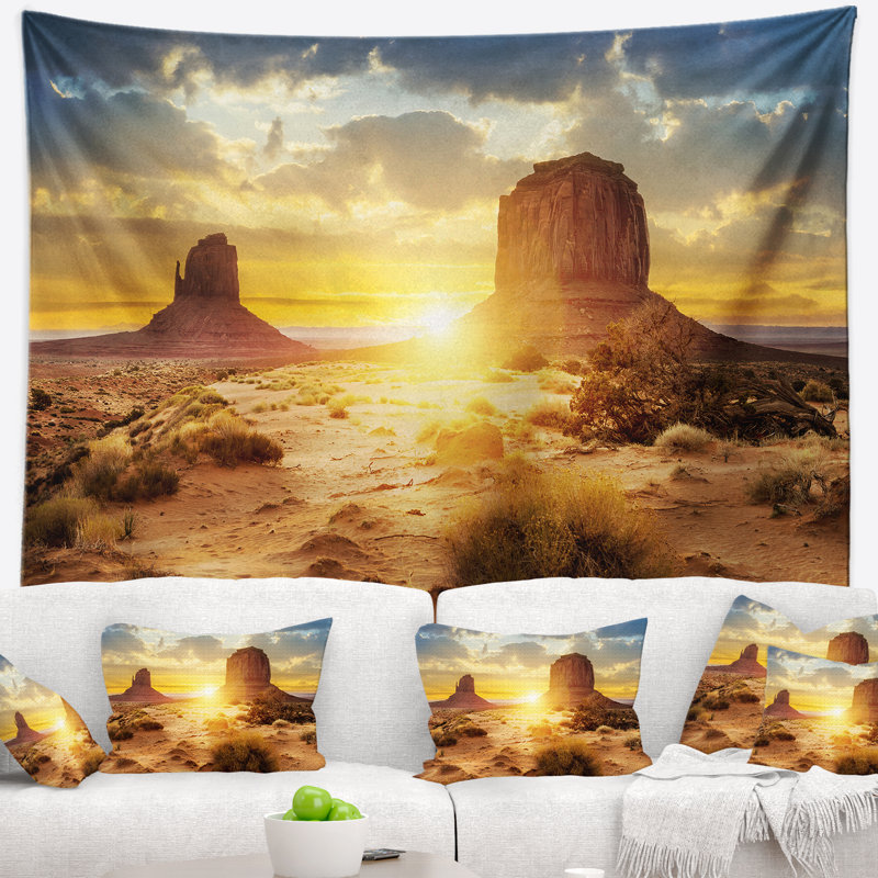 Tapisserie paysage paysage vallée au coucher du soleil, H 32 po x l 39 po