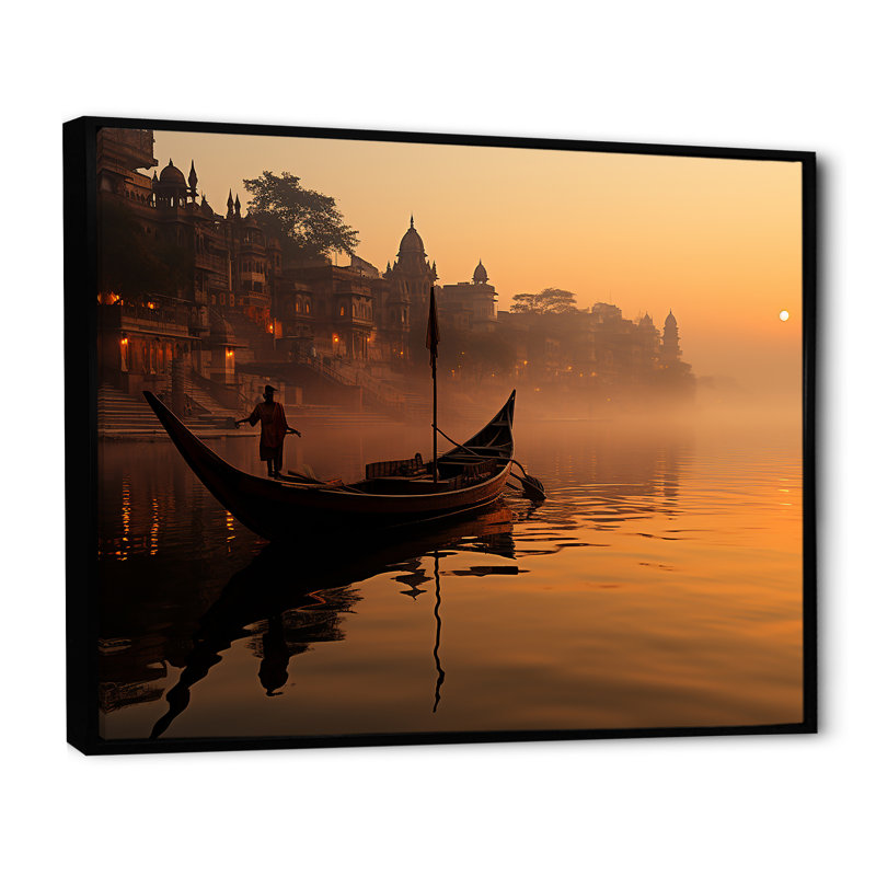 L'hindouisme Varanasi révérence sur toile, Cadre flottant noir, H 30 po x l 40 po