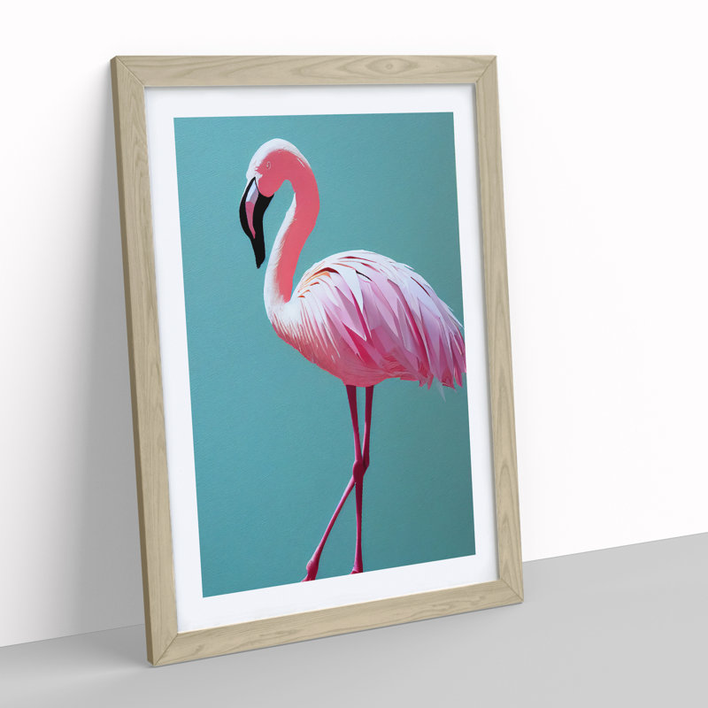 Stunning Flamingo - Single Picture Frame Print, 46cm H x 34cm W x 2cm D, Oak 