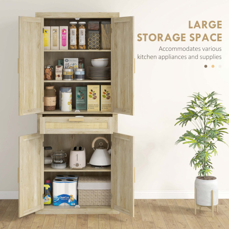 Oak and Rattan 72" Tall Kitchen Pantry Storage Cabinet