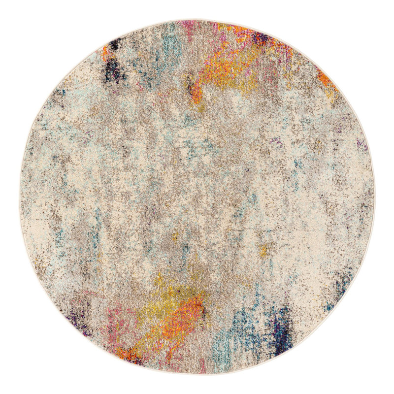 Keimar Washable Abstract Indoor Rug, Round 5'
