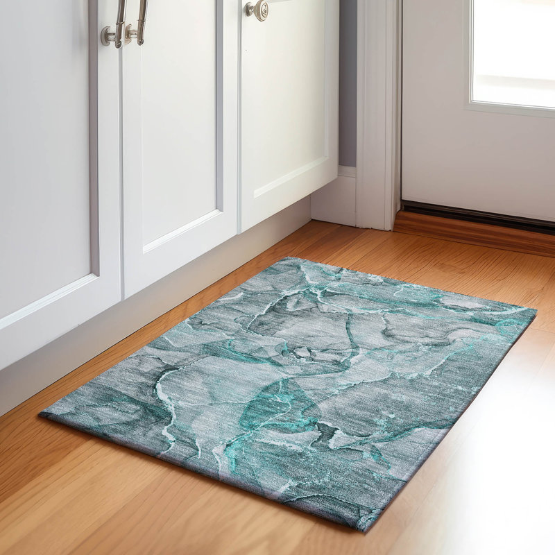 Tapis bleu Cerrito AMF519 lavable à la machine de qualité supérieure, Rectangle 1 pi 8 po x 2 pi 6 po