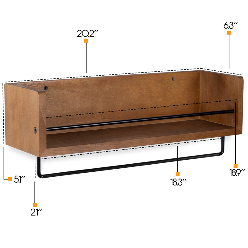 Steadman Pine Floating Shelf with Towel Bar