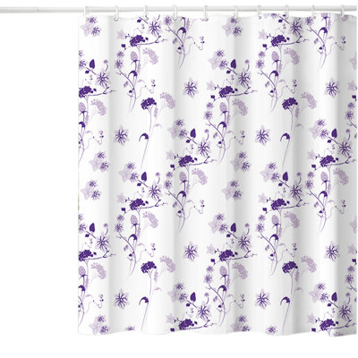 Ensemble de rideaux de douche 72 x 72 po à motif de feuilles de fleurs en tissu de polyester avec 12 crochets, A11