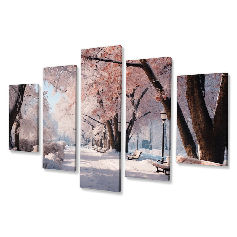 «Pink Snowy Park Floral Canopy», ensemble d'art mural multi-panneaux