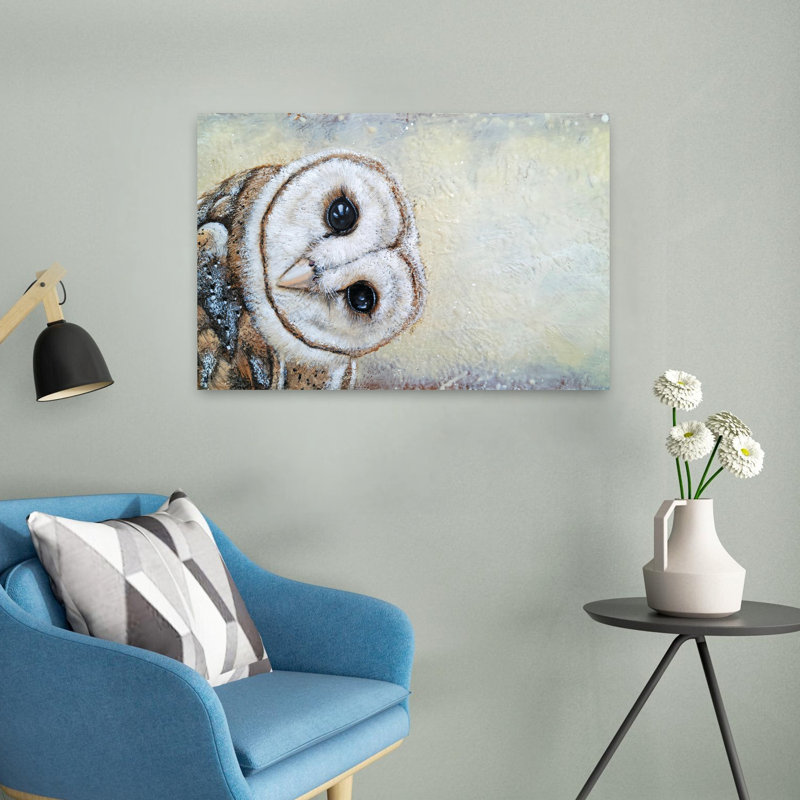 Curiosité d'art d'oiseau hibou contemporain, H 16 po x l 24 po