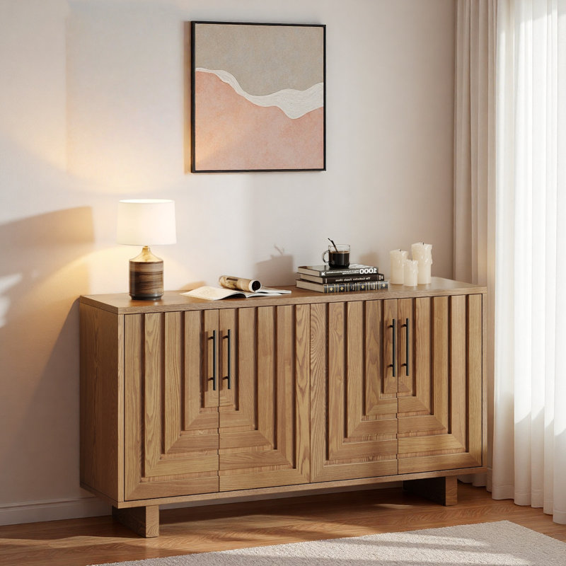 Modern Sideboard With Metal Handles And Geometric Line, Natural