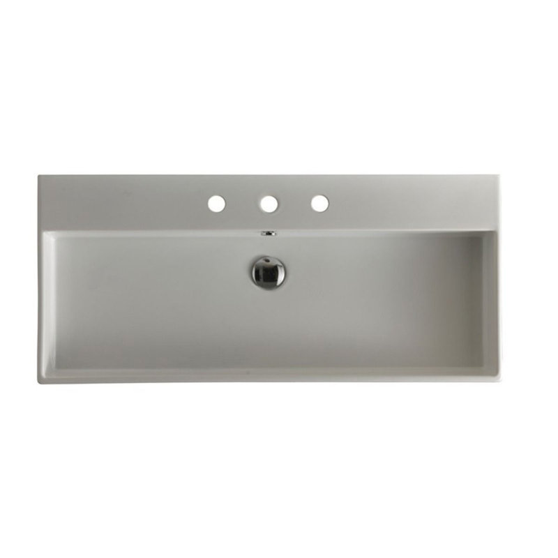 Lavabo de salle de bain rectangulaire double illimité avec trop-plein illimité, Trois trous