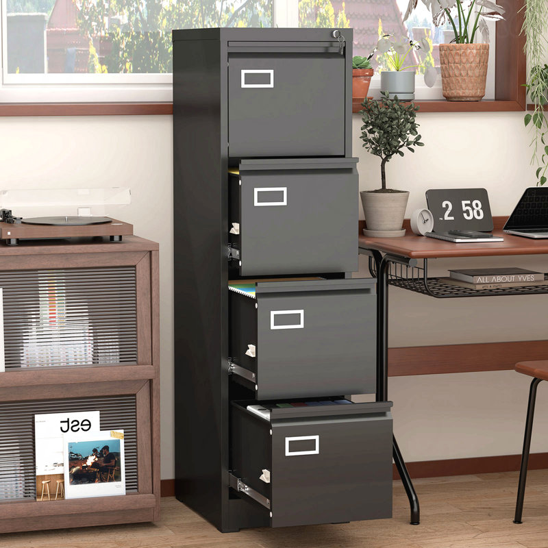 4 Drawer Vertical File Cabinet With Secure Lock Metal Filing Cabinet For Home Office Organizer Storage Cabinet Letter Size/A4/Legal File