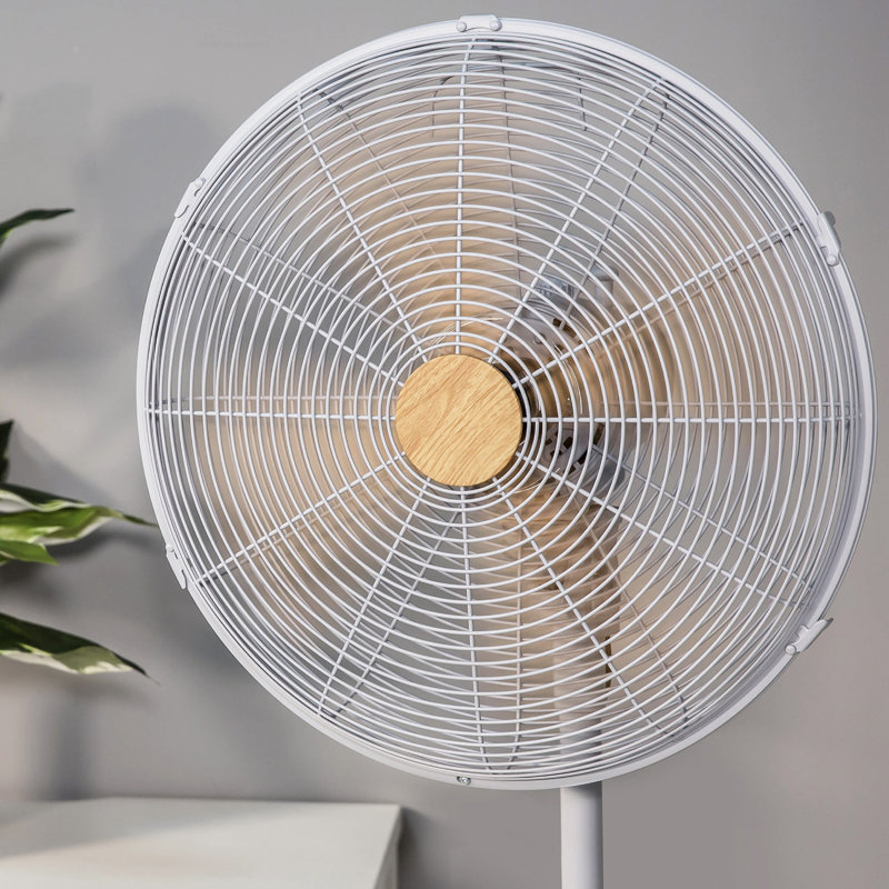 Russell Hobbs 16” Scandi Pedestal Fan, Grey/Light Yellow Wood
