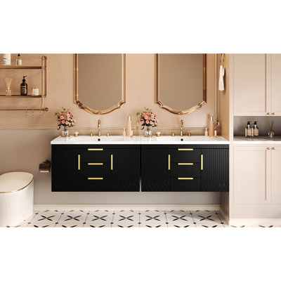 Wall Mounted Bathroom Vanity With 36'' Resin Sink, 2 Drawers, Smooth Slide Rail, Waterproof Painted Finish, Easy To Care Vanity, Floating Cabinet Construction