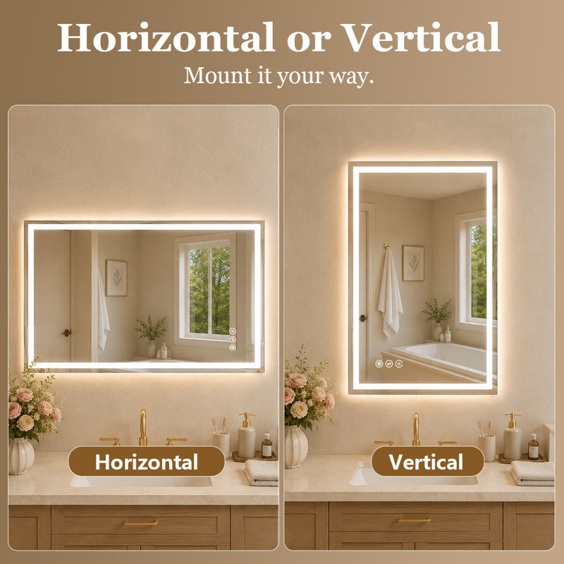 TMMV 20" W x 30" H Frameless LED Light Anti-Fog Wall Bathroom Vanity Mirror In Polished Crystal, 20" W x 30" H