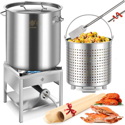4qt Stainless Steel Seafood Boil Pot With 200,000btu Propane Burner And 48" Mixing Paddle, Crab Crawfish Boil Pot And Burner For Outdoors Cooking And Steaming