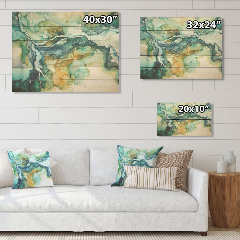 «Dreamscape Lakes Rivers», encre liquide, art mural en bois sur bois de pin naturel, H 30 po x l 40 po