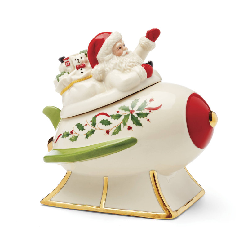 Holiday Figural Santa's Rocket Covered Candy Dish
