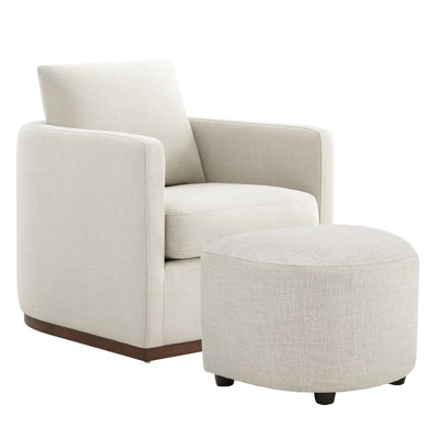 Bobbi Rounded Back Upholstered Swivel Armchair With Ottoman