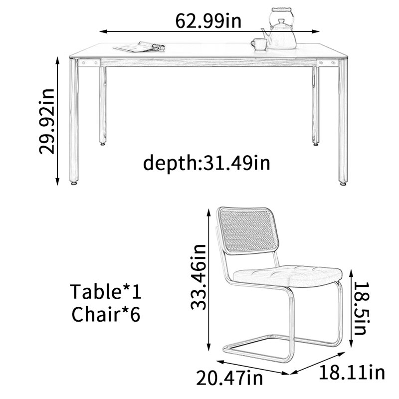 Table de salle à manger Modern, H 29,92 po x L 62,99 po x l 31,49 po