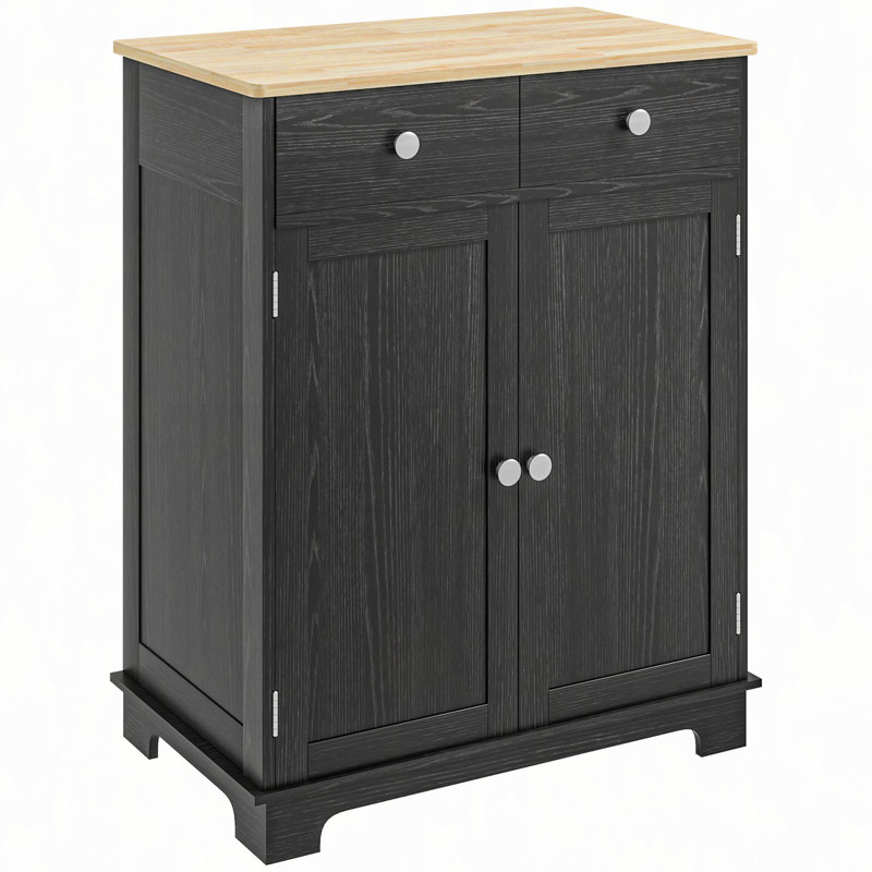 Sideboard With Solid Wood Countertop, Modern Kitchen Storage Cabinet, Coffee Bar Cabinet With 2 Drawers, Doors And Adjustable Shelf