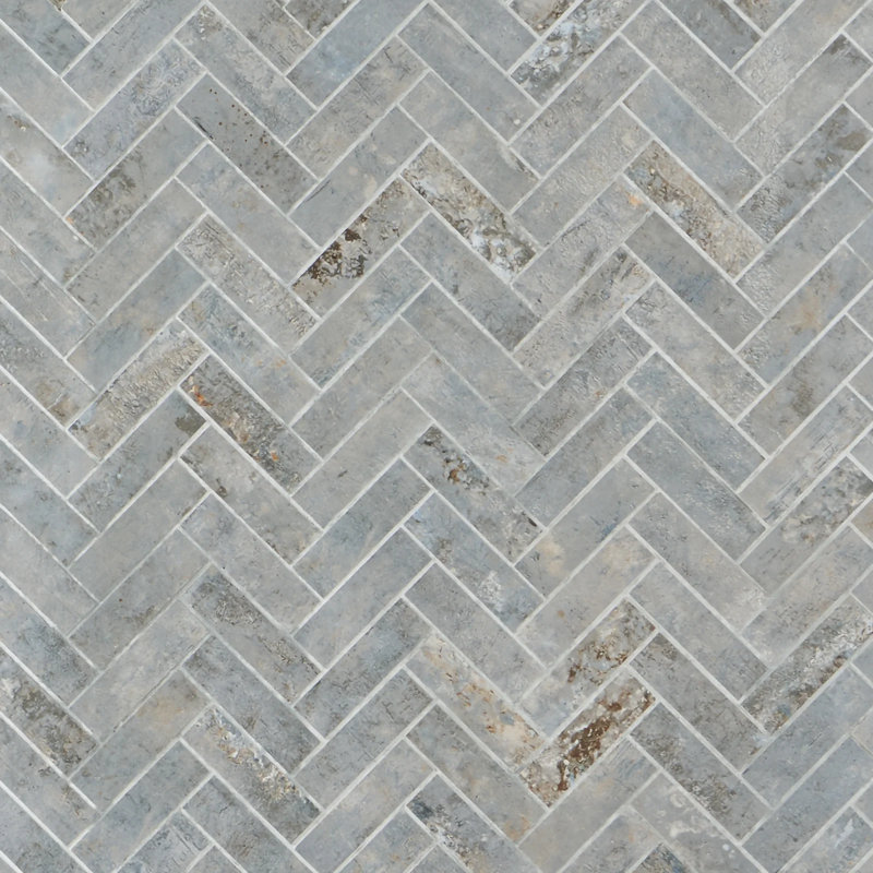 Portrait Herringbone Matte Porcelain Mosaic, Ocean Blue