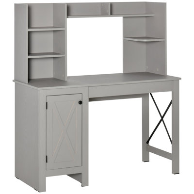 Farmhouse Computer Desk With Hutch And Cabinet, Home Office Desk With Storage, For Study,