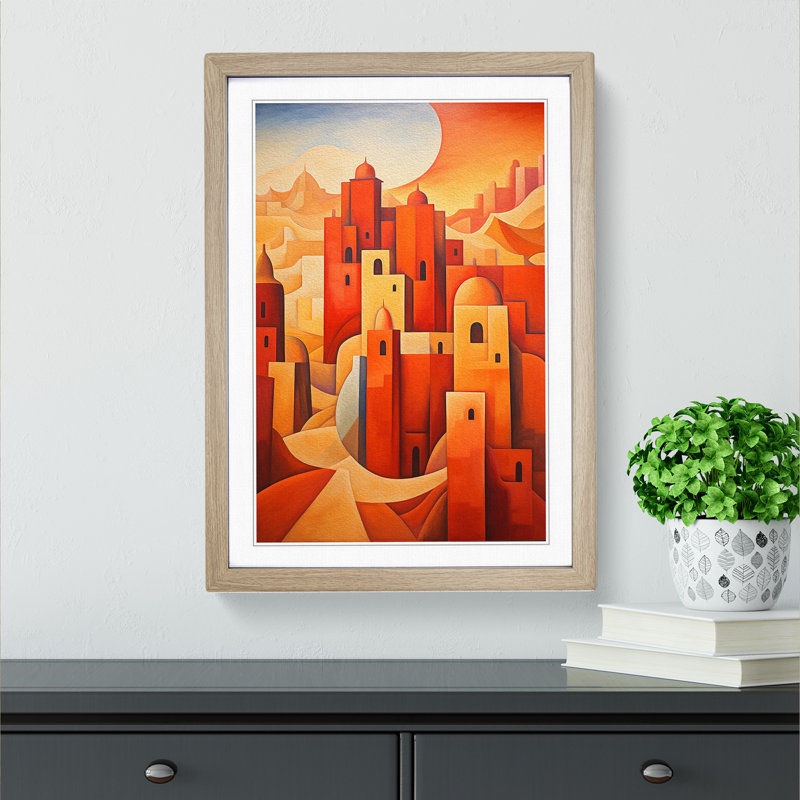 Desert Cubism - Framed Print, 34" H x 25" W x 2" D, Oak