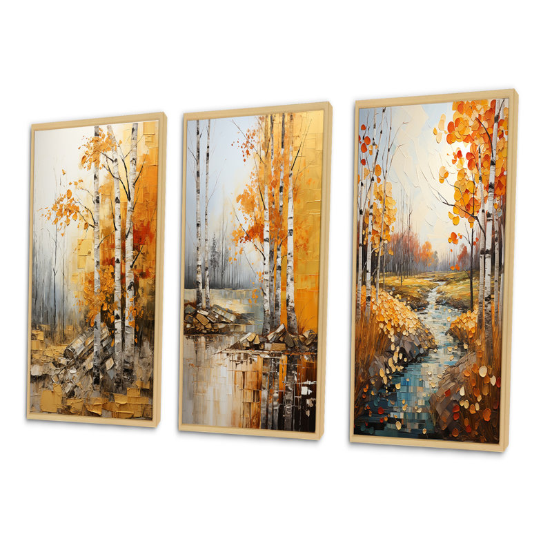 Ensemble de 3 tapisseries Birch Woods Autumn, Encadré naturel, H 20 po x l 36 po