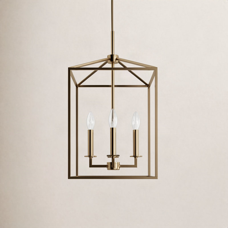 Lustre rectangulaire à 4 lumières Ellis, Non, H 23,25 po x l 15,5 po x P 15,5 po, Laiton satiné