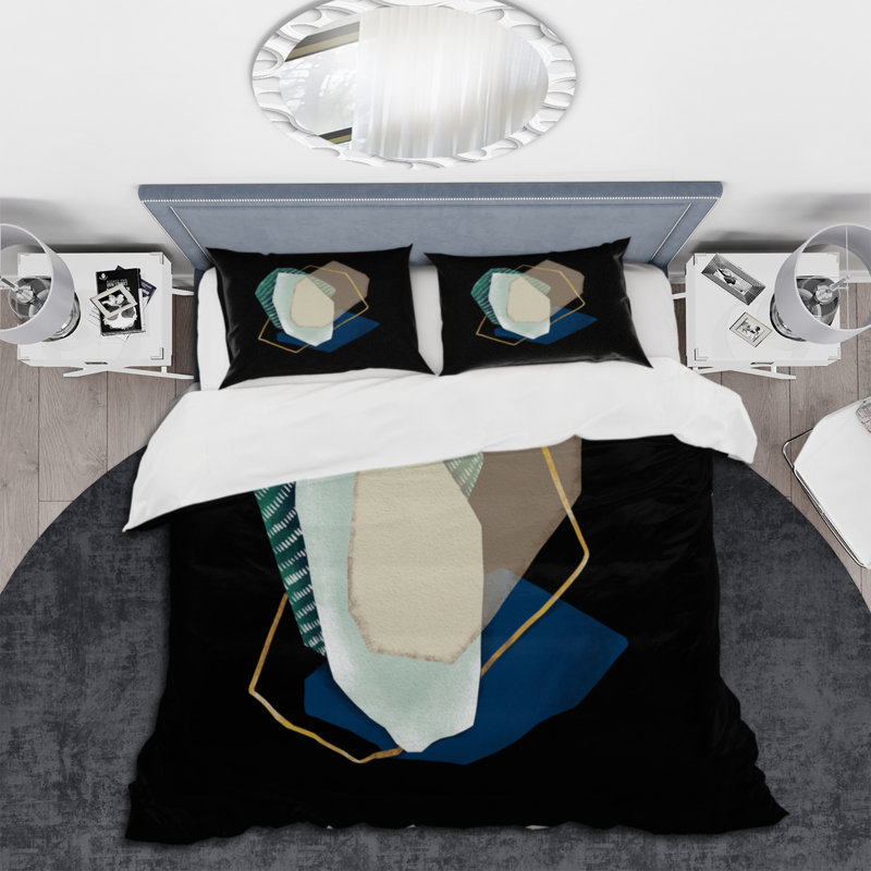 Ensemble de housse de couette moderne en polyester microfibre bleu et brun I, Housse de couette pour très grand lit et 2 très