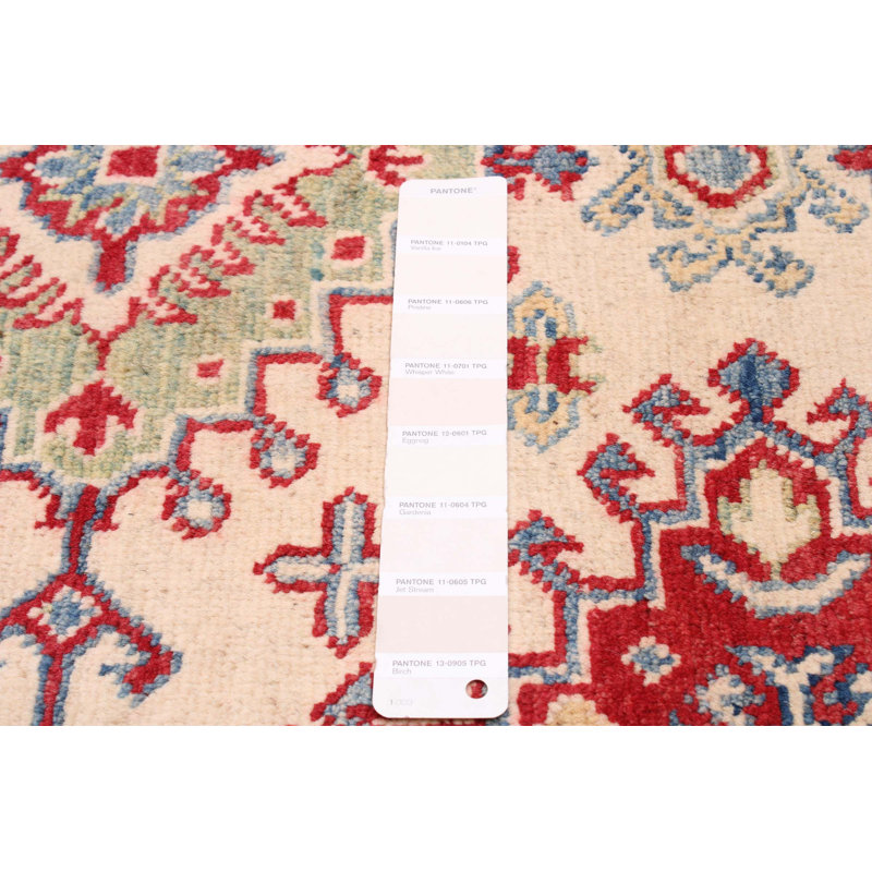 Tapis ivoire en laine noué à la main de conception unique 6 pi 7 po x 9 pi 5 po New Age