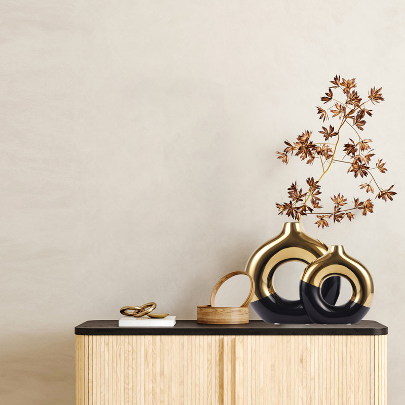 Vase à fleurs, vase à fleurs, vase en céramique pour la décoration intérieure, ensemble de 2, Noir