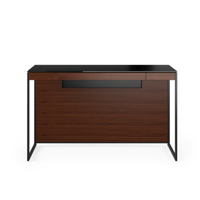 Bureau Sequel avec panneau arrière - Frêne teint gris anthracite, métal noir