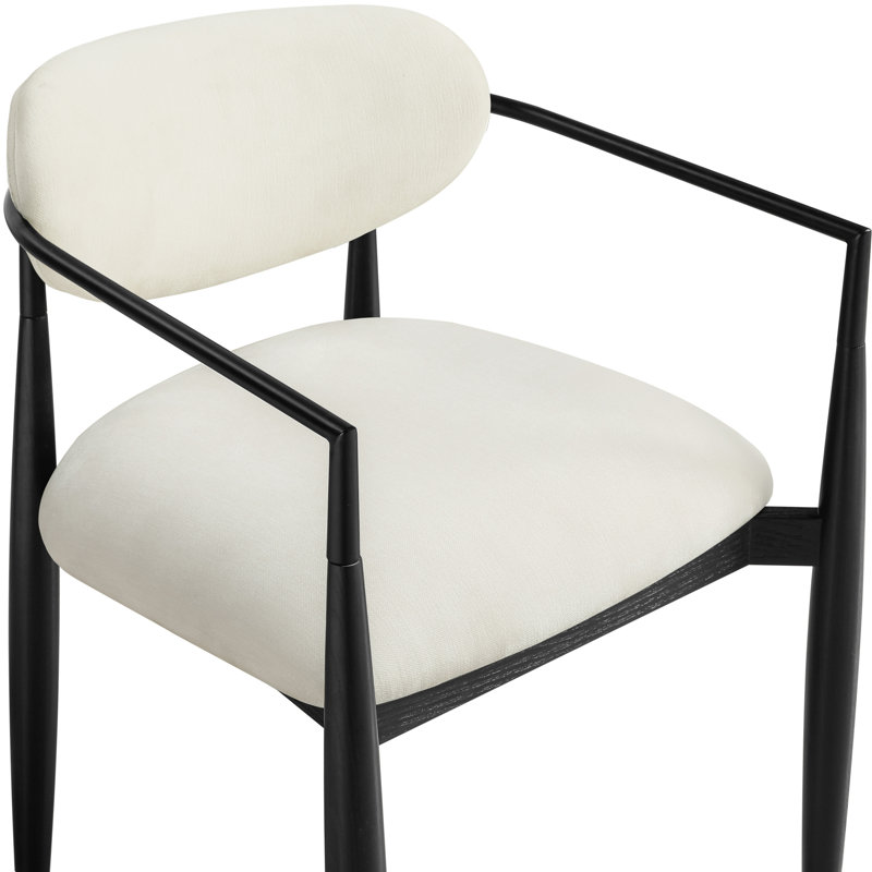 Chaise de salle à manger rembourrée en tissu Riccio Performance, Crème, Noir teint / noir thermolaqué