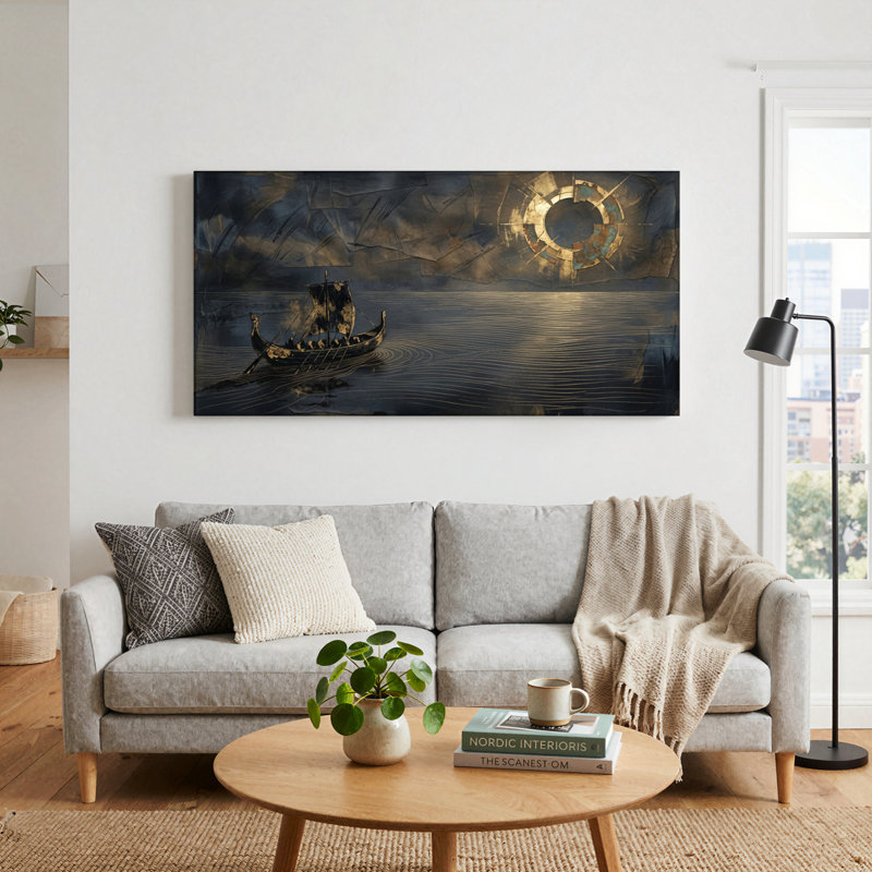 Ensemble de 1 tableau sur toile représentant un bateau viking, L 58 po x H 28 po, Wrapped Canvas