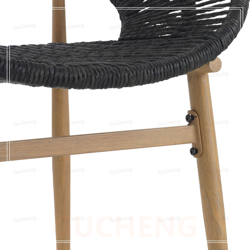 Outdoor Wicker Papasan Style Dining Chair with Teak Legs and Dark Faux Rattan, Set of 2, Weather-Resistant and Comfortable