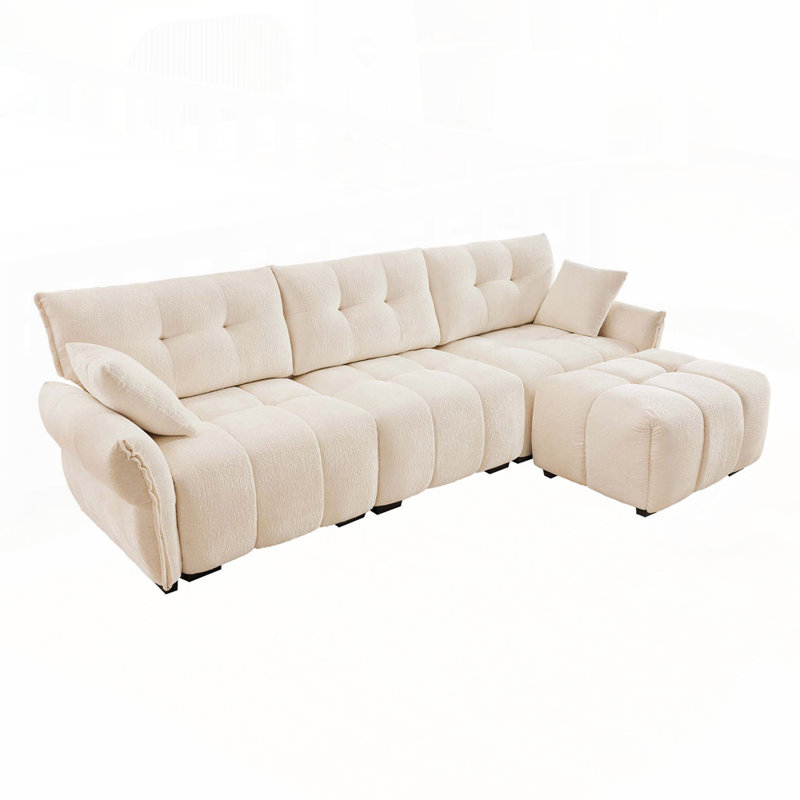 Ensemble de canapé luxueux à trois places avec repose-pieds et coussins, idéal pour les espaces variés, Blanc