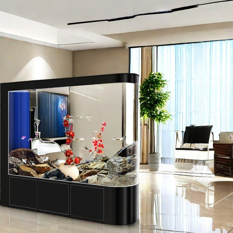 Aquarium moderne semi-circulaire Eco, H 58,2 po x l 70,8 po x P 15,7 po, Noir