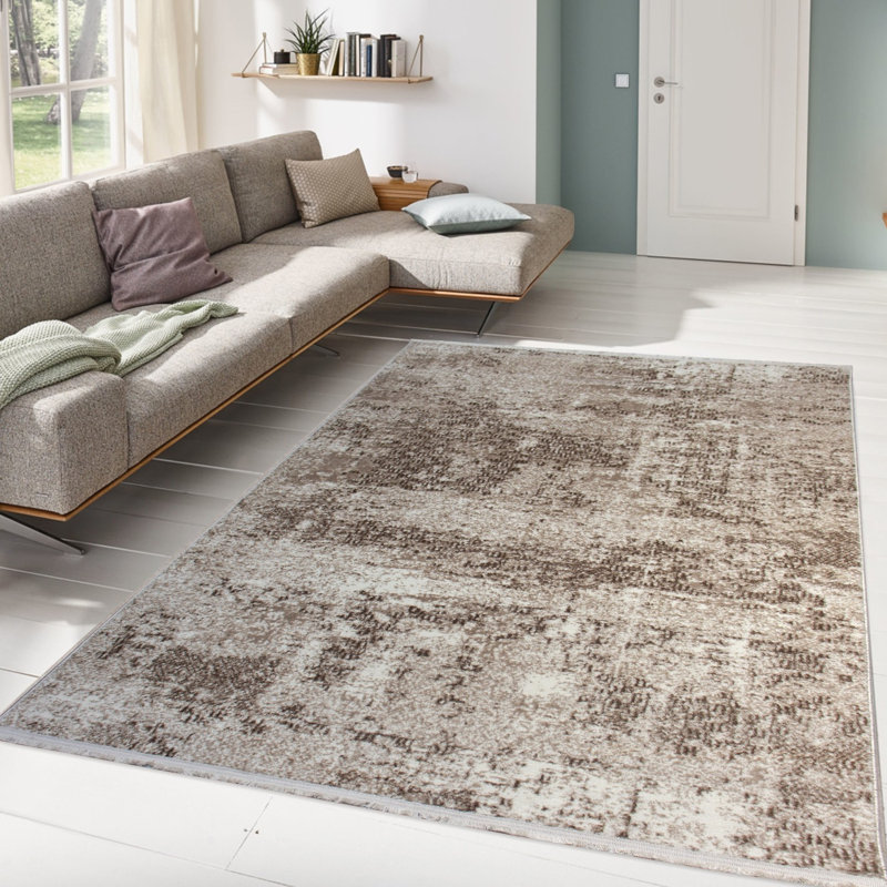 Tapis beige / vison tissé à la machine en polypropylène, Rectangle 2 pi 7 po x 4 pi 11 po