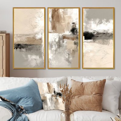 «Brown and Black Brushstroke Abstract», ensemble de reproductions d'art mural cubisme