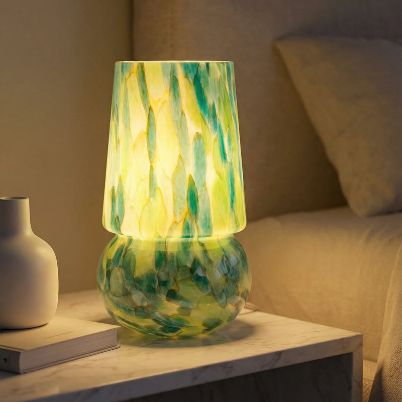 10" Colorful Glass Table Lamp, Dimmable Accent Lamp With E12 Socket, Adjustable Color Temperature, Modern Bedside Lamp With Woven Cord For Bedroom, Living Room & Hotel