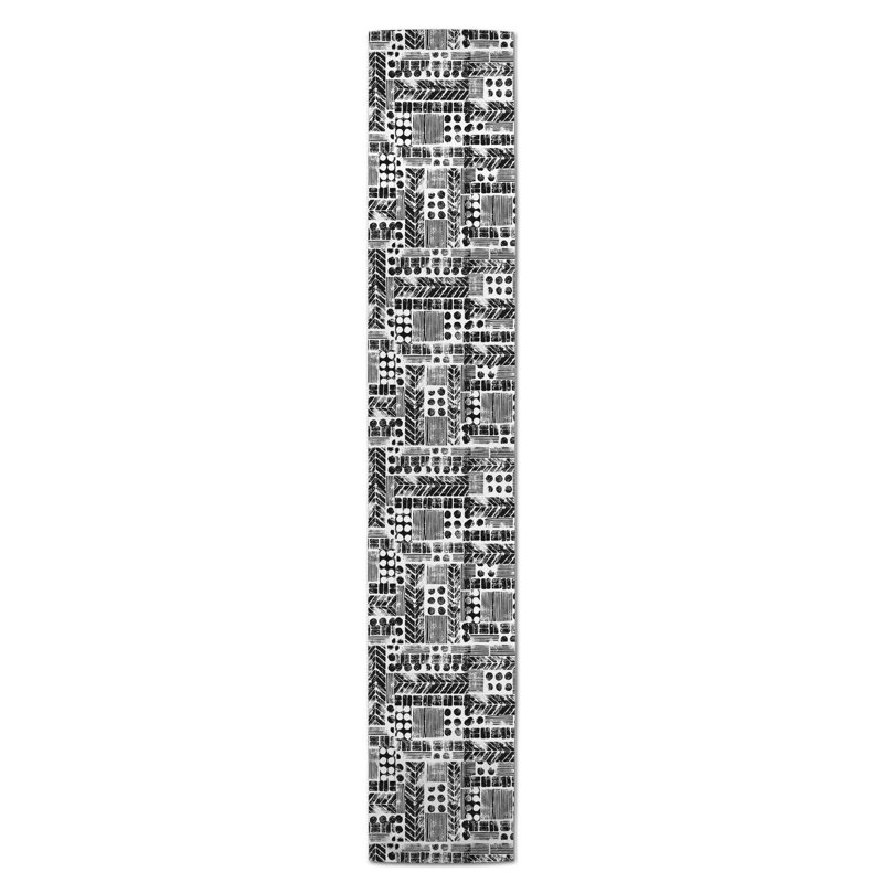 Chemin de table aztec tribal stamp Harvir, 72 po x 16 po, Noir