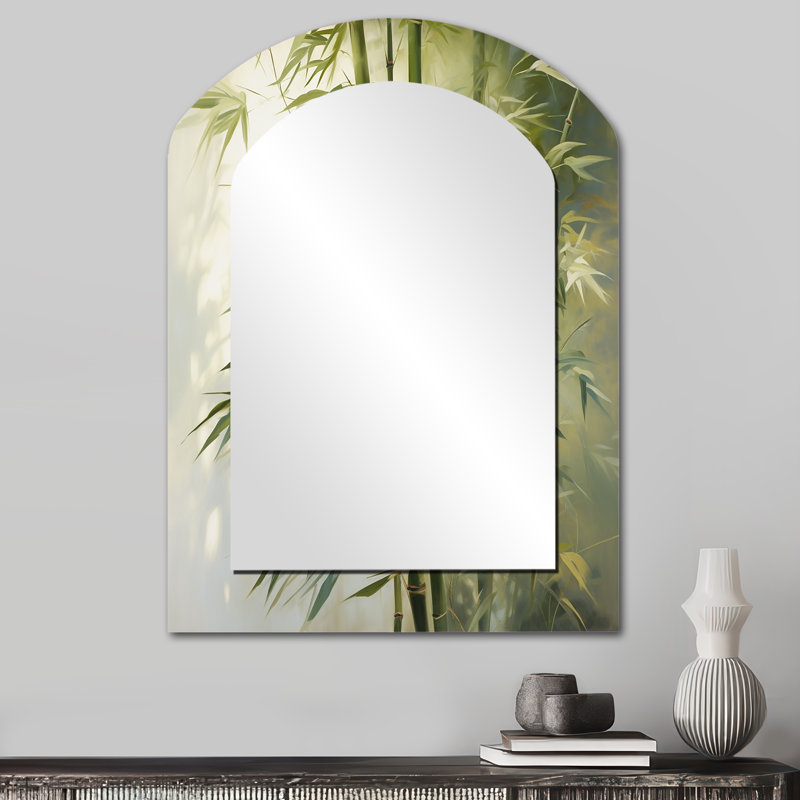 Bamboo Romantic Impression II - Miroir décoratif à arche florale sur métal, 34 po x 25 po
