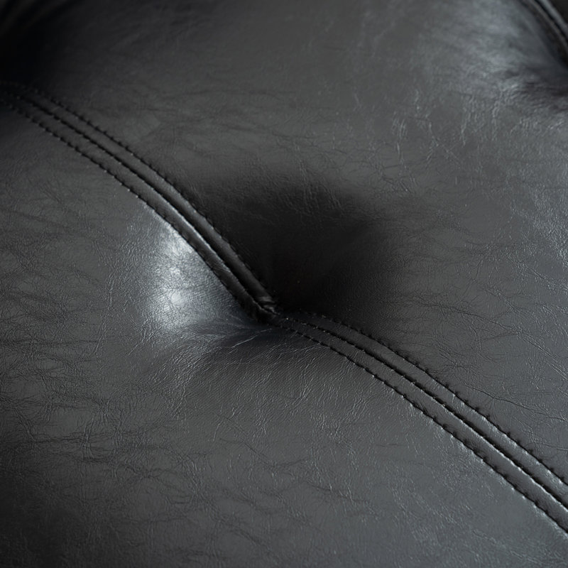 Mid Century Modern Upholstered Leather Solid Wood Accent Armchair with an Extra Pillow, Black Leather