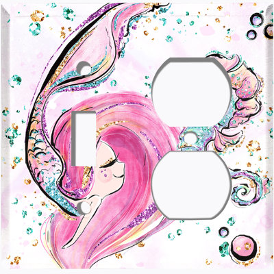Metal Light Switch Plate Outlet Cover (Mermaid Seahorse - (L) Single Toggle / (R) Single Outlet)
