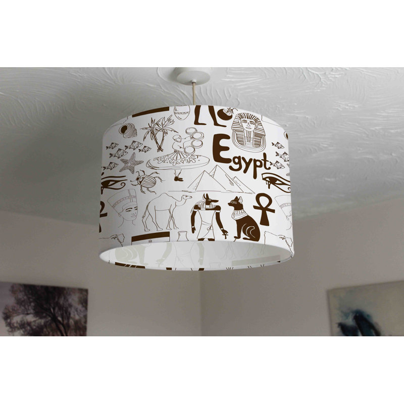 Hand Drawn Sketch Egypt 25cm H Cotton Drum Pendant Shade ( Uno )