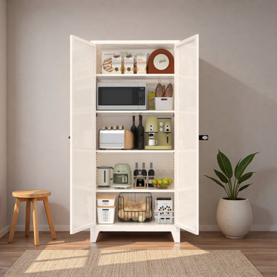 Armoire de rangement en métal 71 po avec serrure et 2 portes courbées - Étagère réglable pour la cuisine, la chambre à coucher et le salon